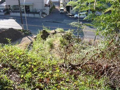 壊れた参道の石段